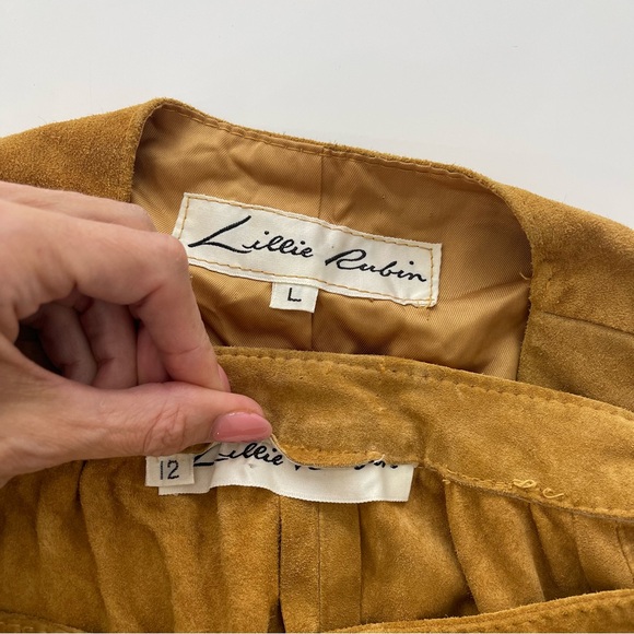 Vintage 70s Lillie Rubin Western Bohemian Leather Vest Skirt Set Sizes L 12 - Picture 5 of 9